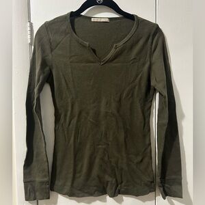 Olive Green Long Sleeve Waffle Top